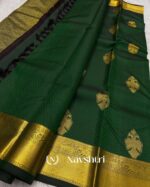 Green Color Latest Arrival Pure Golden Zari Work Soft Banarasi Silk Saree with Classy Blouse Piece - Image 2