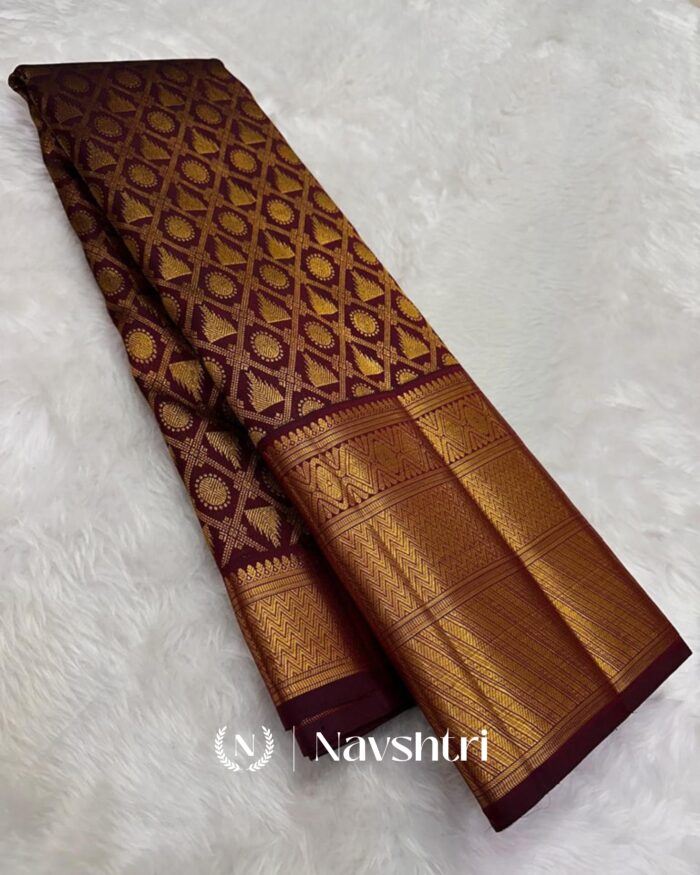 Brown Color Curated Quality Pure Golden Zari Work Soft Banarasi Silk Saree with Classy Blouse Piece - Image 2