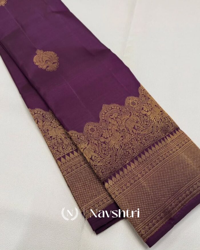Purple Color Signature Line Pure Golden Zari Work Soft Banarasi Silk Saree with Classy Blouse Piece - Image 1