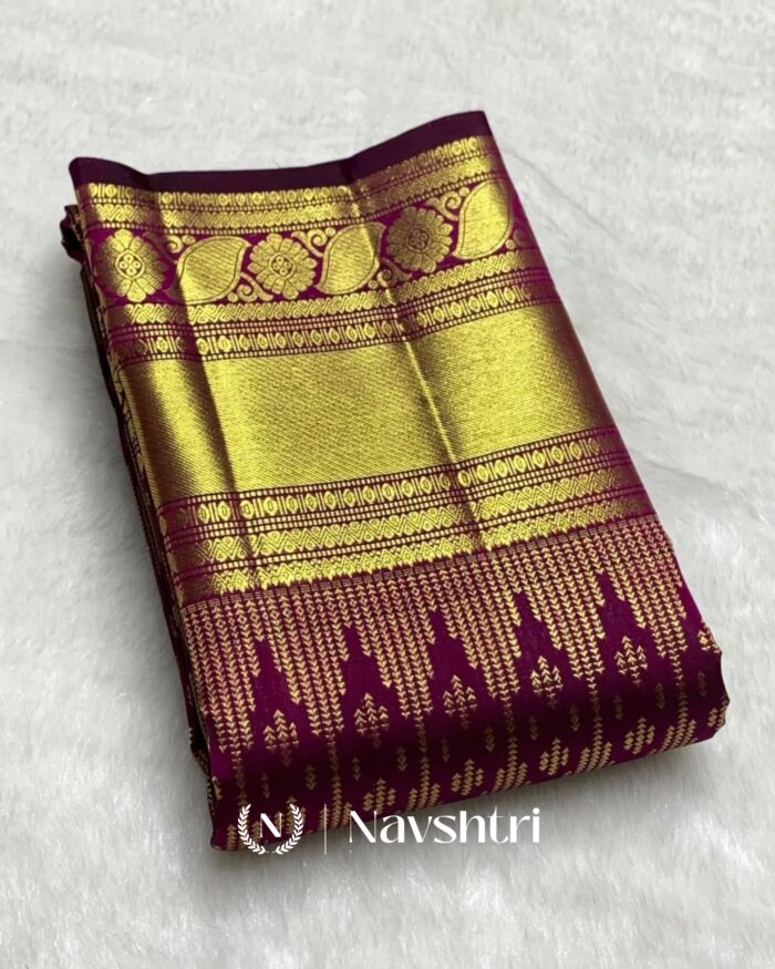 Purple Color Luxury Edition Pure Golden Zari Work Soft Banarasi Silk Saree with Classy Blouse Piece - Image 2