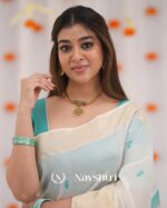 White Color Recent Drop Soft Banarasi Silk Saree with Classy Bottle Blue colorBlouse Piece - Image 5