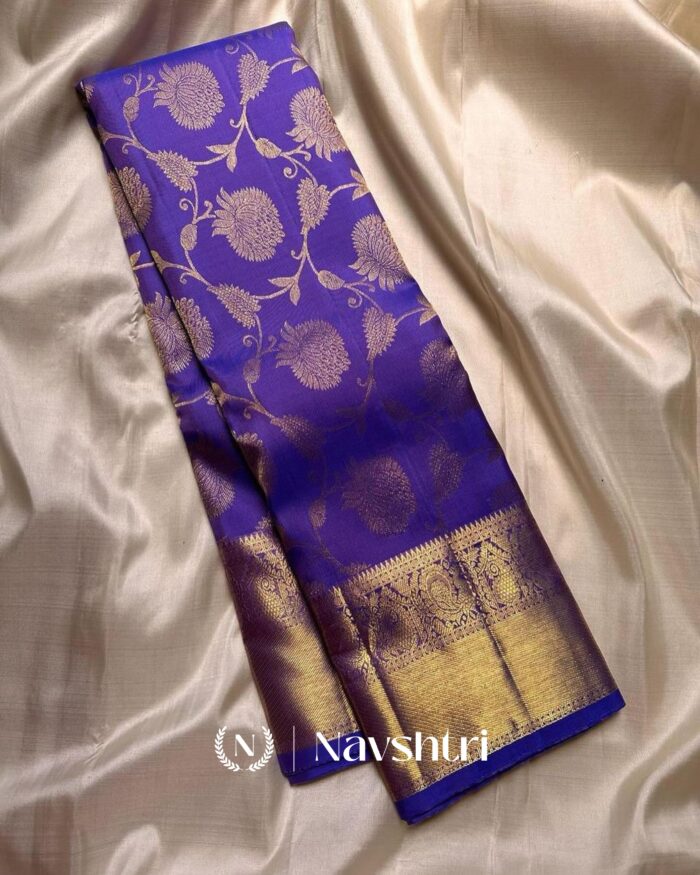 Blue Color Updated Edition Pure Golden Zari Work Soft Banarasi Silk Saree with Classy Blouse Piece - Image 1
