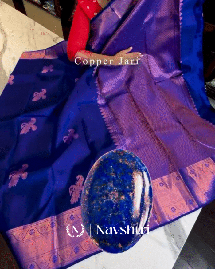 Supernal Roay Blue Color Soft Banarasi Silk Saree With Pure Golden Zari Work & Classy Blouse Piece - Image 5