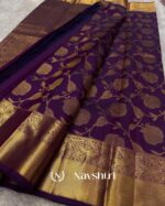 Royal Purple Color Color Most Pure Golden Zari Work Soft Banarasi Silk Saree with Classy Blouse Piece - Image 2