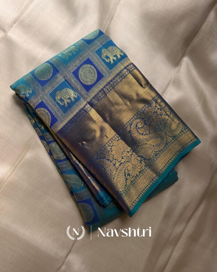Bottle Blue Color Latest Drop Pure Golden Zari Work Soft Banarasi Silk Saree with Classy Blouse Piece - Image 2