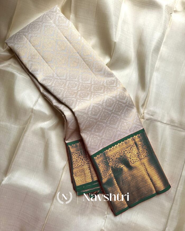 Cream Color Color Viral Pure Golden Zari Work Soft Banarasi Silk Saree with Classy Blouse Piece - Image 1
