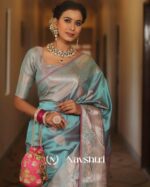 Sky Blue Color New DesignSoft Banarasi Silk Saree with Classy Blouse Piece - Image 3