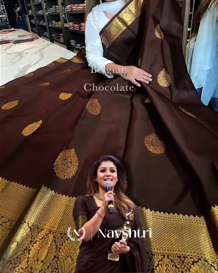 Lovely Brown Color Soft Banarasi Silk Saree With Pure Golden Zari Work & Classy Blouse Piece - Image 7