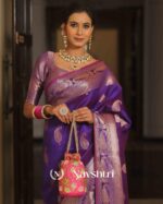 Purple Color Customer FavoriteSoft Banarasi Silk Saree with Classy Blouse Piece - Image 3