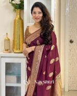 Maroon Color Luxury Edition Soft Banarasi Silk Saree with Classy Blouse Piece - Image 2