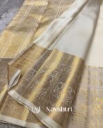 Cream Color Color Fresh Pure Golden Zari Work Soft Banarasi Silk Saree with Classy Blouse Piece - Image 3
