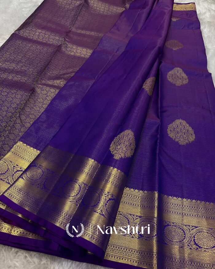 Purple Color Hot Right Pure Golden Zari Work Soft Banarasi Silk Saree with Classy Blouse Piece - Image 2