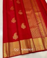 Red Color Latest Arrival Pure Golden Zari Work Soft Banarasi Silk Saree with Classy Blouse Piece - Image 3
