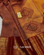 Brown Color Yellow Color Pure Golden Zari Work Soft Banarasi Silk Saree with Classy Blouse Piece - Image 3