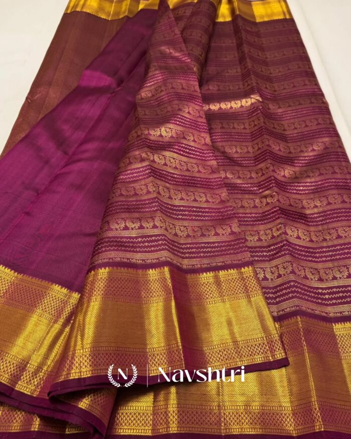 Purple Color Recently Launched Pure Golden Zari Work Soft Banarasi Silk Saree with Classy Blouse Piece - Image 2