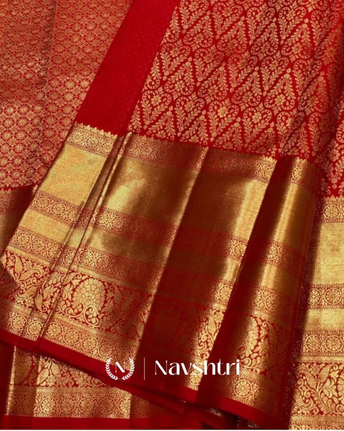 Red Color New Release Pure Golden Zari Work Soft Banarasi Silk Saree with Classy Blouse Piece - Image 3