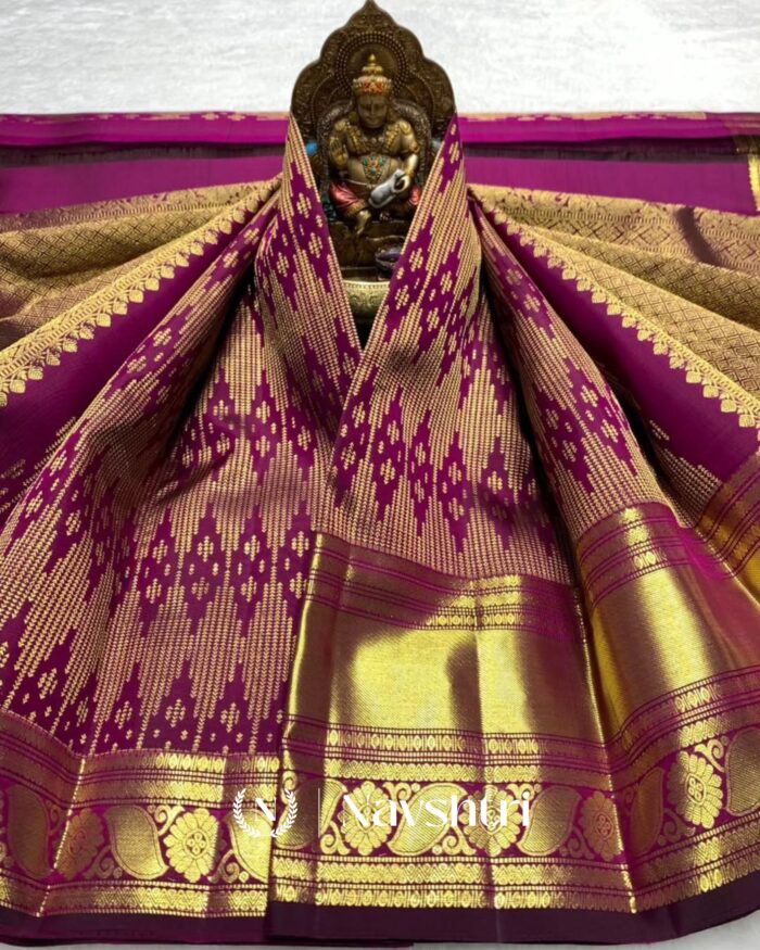 Purple Color Luxury Edition Pure Golden Zari Work Soft Banarasi Silk Saree with Classy Blouse Piece - Image 3