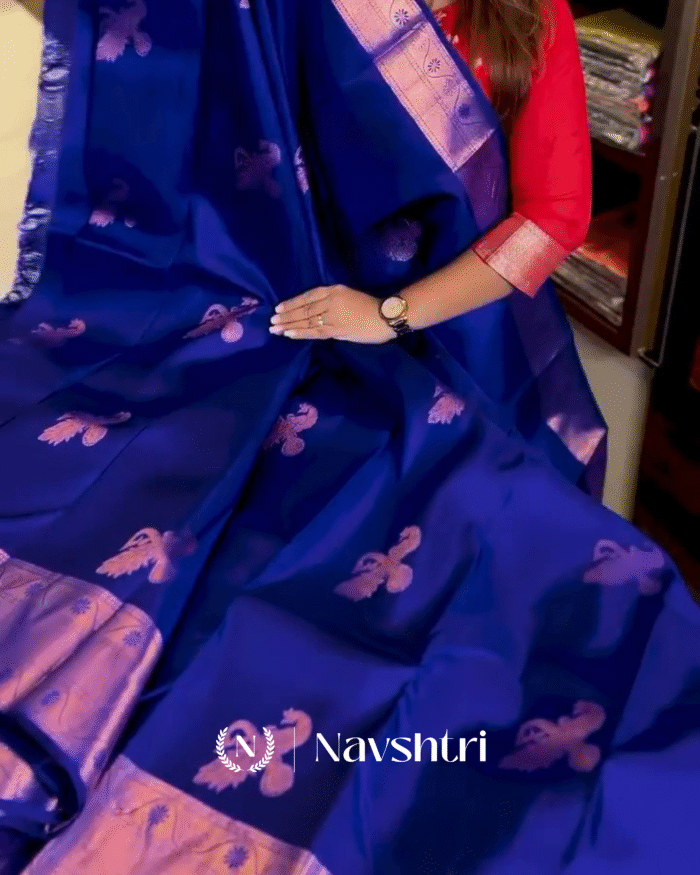 Supernal Roay Blue Color Soft Banarasi Silk Saree With Pure Golden Zari Work & Classy Blouse Piece - Image 1