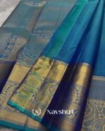 Bottle Blue Color Latest Drop Pure Golden Zari Work Soft Banarasi Silk Saree with Classy Blouse Piece - Image 3