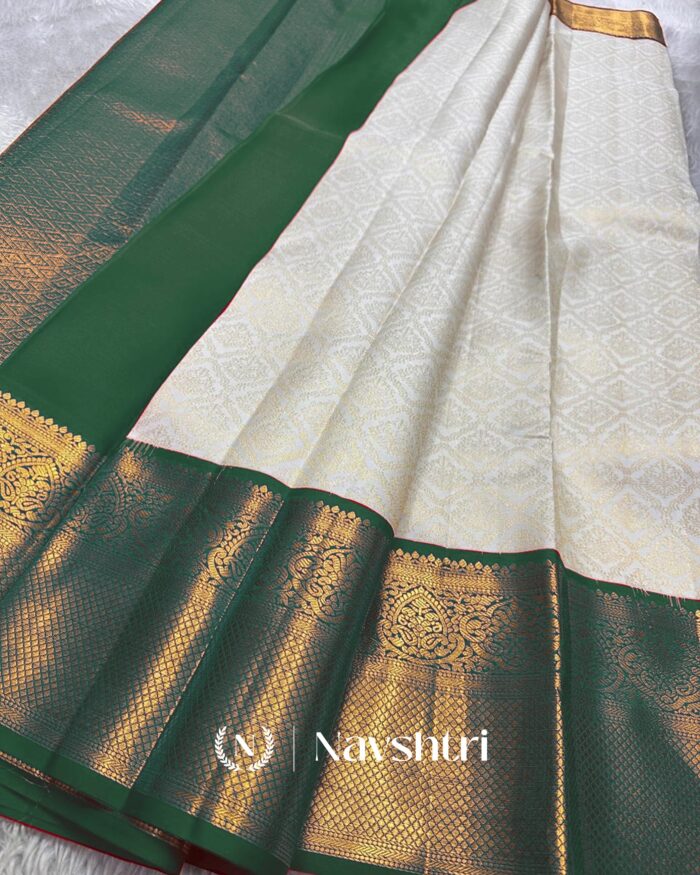 Cream Color Color Viral Pure Golden Zari Work Soft Banarasi Silk Saree with Classy Blouse Piece - Image 3