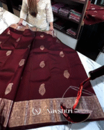 Divine Wine Color Soft Banarasi Silk Saree With Pure Golden Zari Work & Classy Blouse Piece - Image 4
