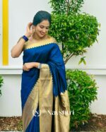 Blue  Color Latest Drop Soft Banarasi Silk Saree with Classy Blouse Piece - Image 5