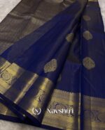Navy Blue Color Customer Favorite Pure Golden Zari Work Soft Banarasi Silk Saree with Classy Blouse Piece - Image 4