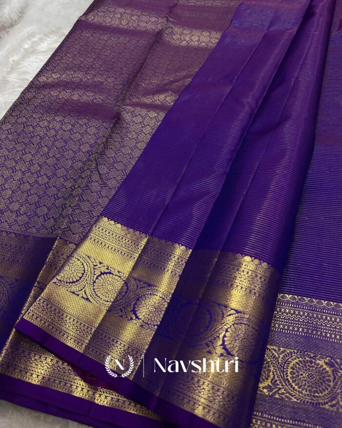 Purple Color Hot Right Pure Golden Zari Work Soft Banarasi Silk Saree with Classy Blouse Piece - Image 3