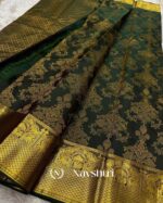 Green Color Going Fast Pure Golden Zari Work Soft Banarasi Silk Saree with Classy Blouse Piece - Image 4