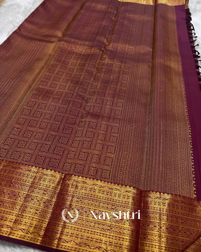 Purple Color Color Recent Pure Golden Zari Work Soft Banarasi Silk Saree with Classy Blouse Piece - Image 4