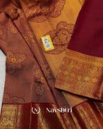 Brown Color Yellow Color Pure Golden Zari Work Soft Banarasi Silk Saree with Classy Blouse Piece - Image 4
