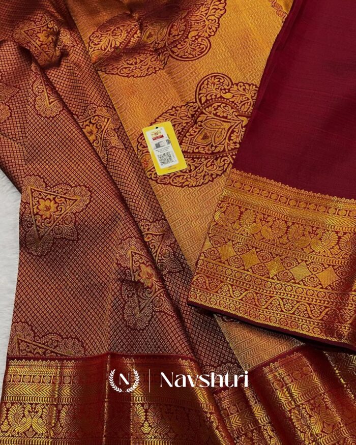 Brown Color Yellow Color Pure Golden Zari Work Soft Banarasi Silk Saree with Classy Blouse Piece - Image 4