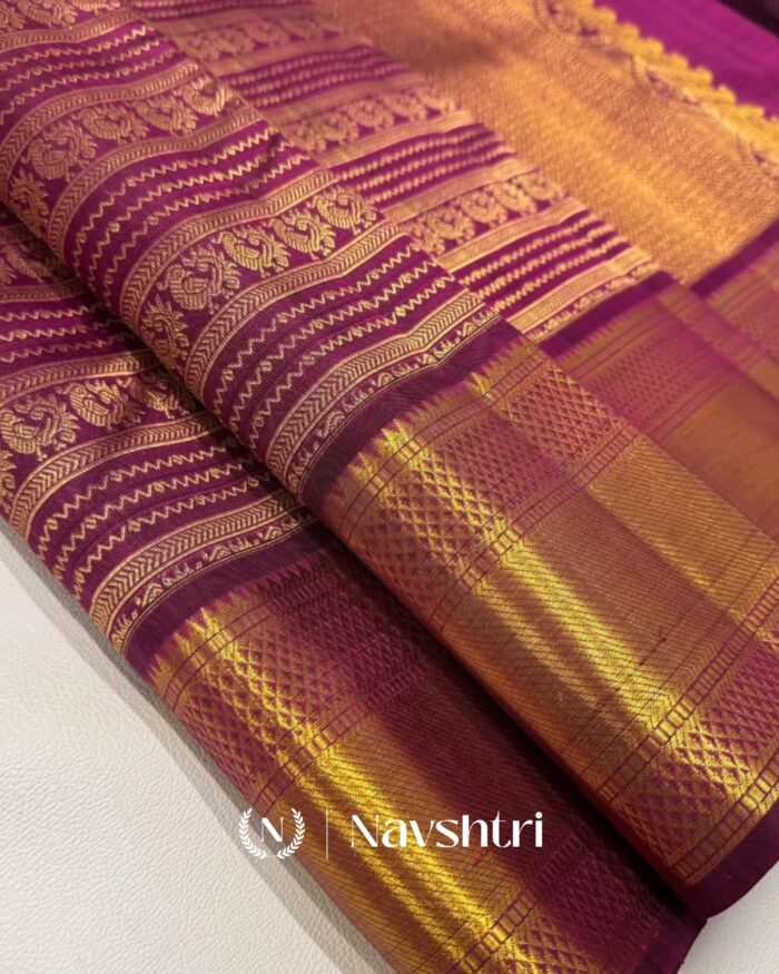 Purple Color Recently Launched Pure Golden Zari Work Soft Banarasi Silk Saree with Classy Blouse Piece - Image 3