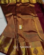 Brown Color Now Available Pure Golden Zari Work Soft Banarasi Silk Saree with Classy Blouse Piece - Image 4