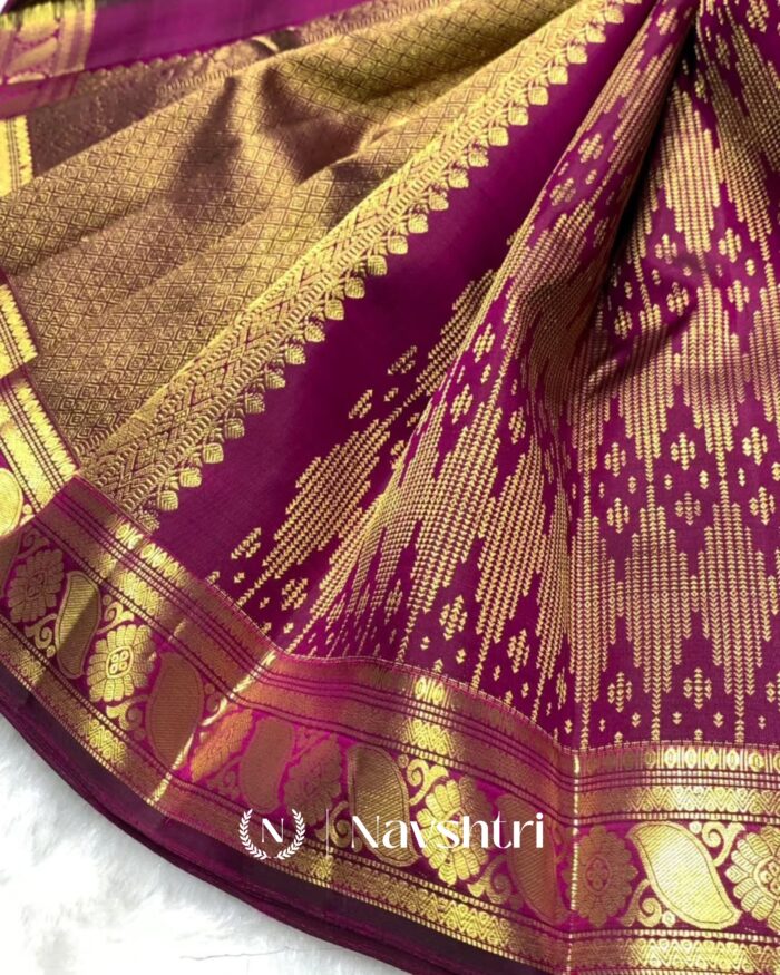 Purple Color Luxury Edition Pure Golden Zari Work Soft Banarasi Silk Saree with Classy Blouse Piece - Image 4