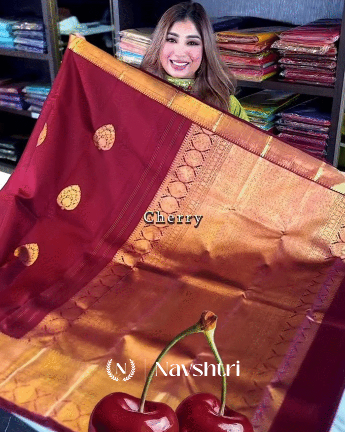 Trendy Wine Color Soft Banarasi Silk Saree With Pure Golden Zari Work & Classy Blouse Piece - Image 4