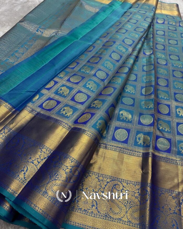 Bottle Blue Color Latest Drop Pure Golden Zari Work Soft Banarasi Silk Saree with Classy Blouse Piece - Image 4