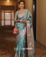 Sky Blue Color New DesignSoft Banarasi Silk Saree with Classy Blouse Piece - Image 5