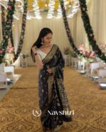 Black Color Going Fast Soft Banarasi Silk Saree with Classy Blouse Piece - Image 5