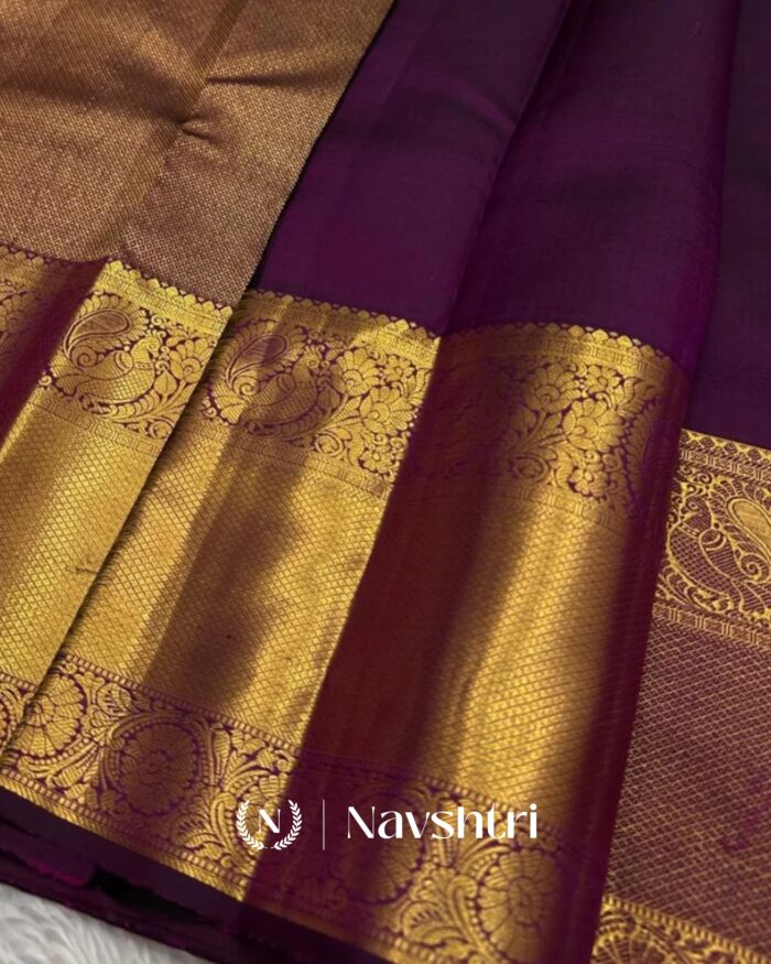 Purple Color Updated Edition Pure Golden Zari Work Soft Banarasi Silk Saree with Classy Blouse Piece - Image 5