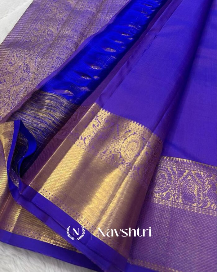 Blue Color Updated Edition Pure Golden Zari Work Soft Banarasi Silk Saree with Classy Blouse Piece - Image 5