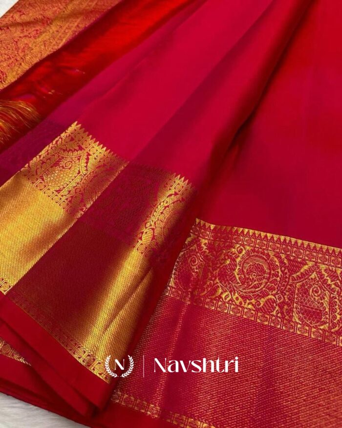 Red Color Customer Favorite Pure Golden Zari Work Soft Banarasi Silk Saree with Classy Blouse Piece - Image 5