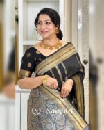 Black Color Fresh Arrival Soft Banarasi Silk Saree with Classy Blouse Piece - Image 4