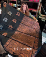 Demanding Black Color Soft Banarasi Silk Saree With Pure Golden Zari Work & Classy Blouse Piece