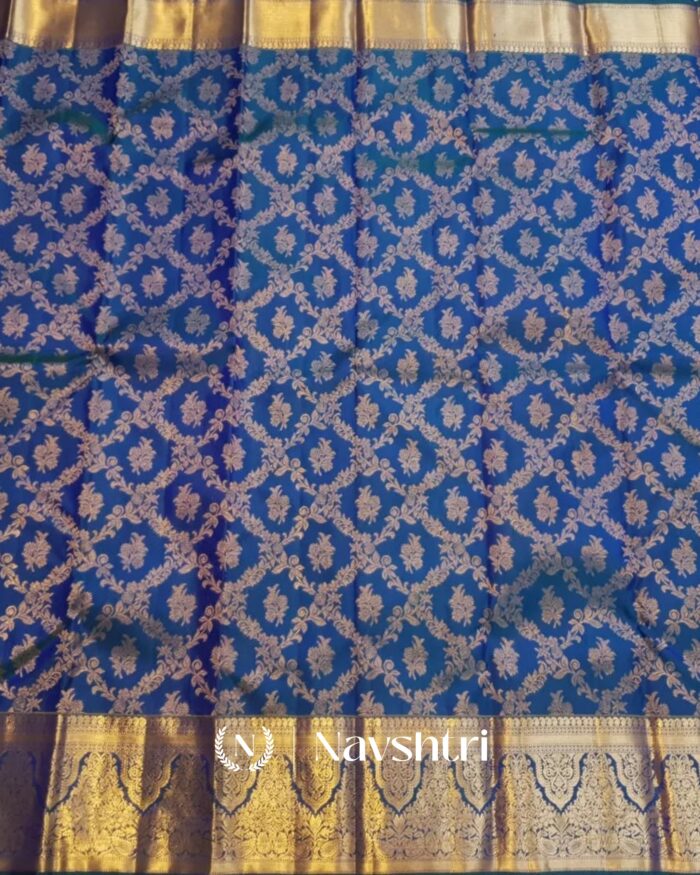 Bottle Blue Color Latest Drop Pure Golden Zari Work Soft Banarasi Silk Saree with Classy Blouse Piece - Image 6