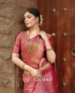Red Color Top TierSoft Banarasi Silk Saree with Classy Blouse Piece - Image 4