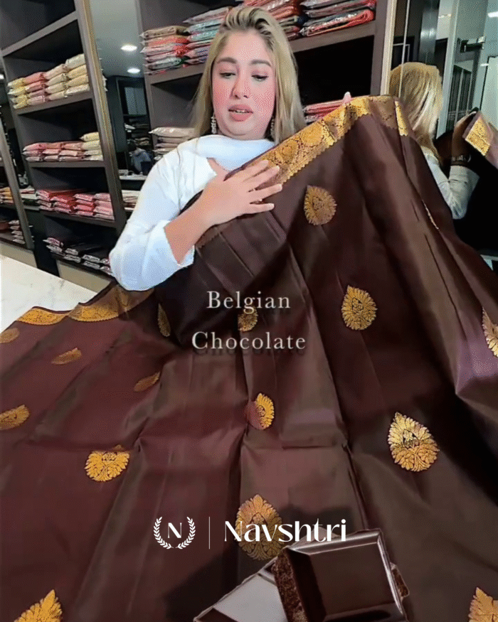 Lovely Brown Color Soft Banarasi Silk Saree With Pure Golden Zari Work & Classy Blouse Piece - Image 3