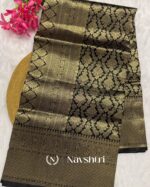 Black Color Just Released Pure Golden Zari Work Soft Banarasi Silk Saree with Classy Blouse Piece - Image 7
