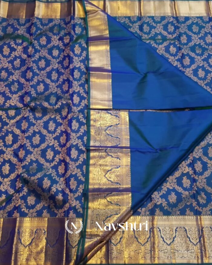 Bottle Blue Color Latest Drop Pure Golden Zari Work Soft Banarasi Silk Saree with Classy Blouse Piece - Image 7