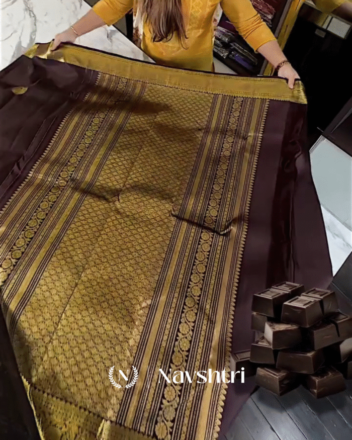 Gratifying Brown Color Soft Banarasi Silk Saree With Pure Golden Zari Work & Classy Blouse Piece - Image 7